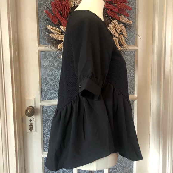 Black WOVEN PEPLUM TOP Blouse Shirt - Picture 6 of 7